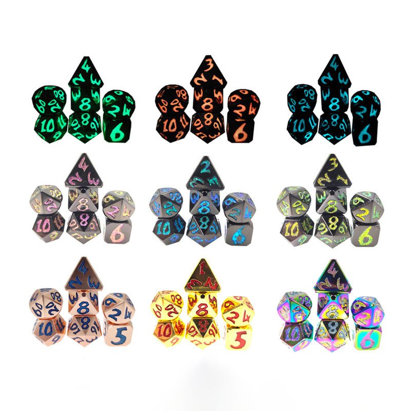 7pcs Polyhedral Dice Set d&d dice custom color number d20 Scale Green Glow dnd dungeons and dragons grow metal dice for Adult