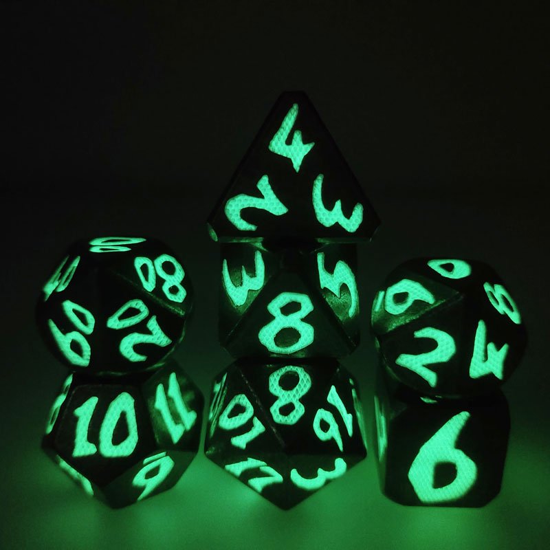 7pcs Polyhedral Dice Set d&d dice custom color number d20 Scale Green Glow dnd dungeons and dragons grow metal dice for Adult