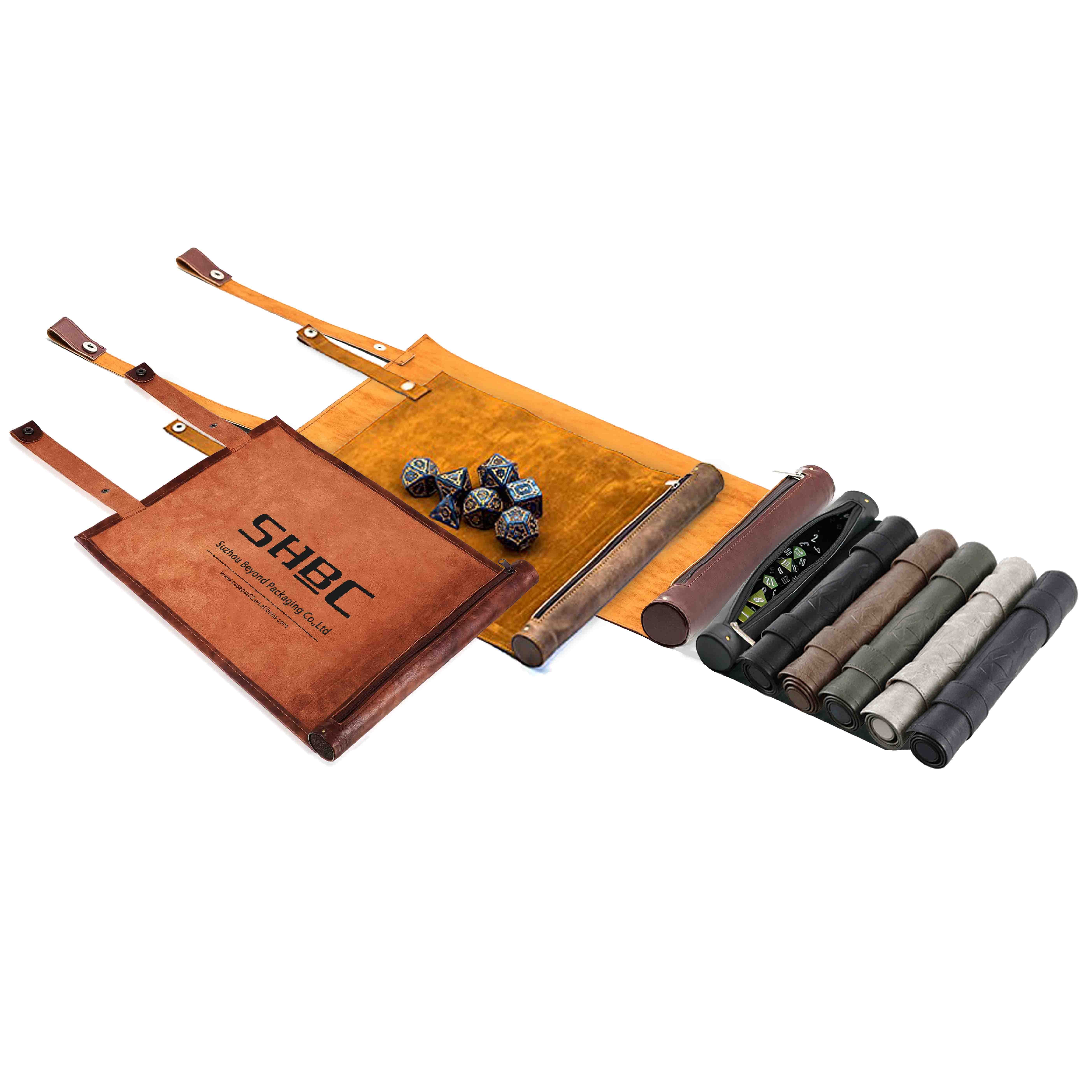 Custom Folding Folding Scroll PU Leather DND Dice Rolling Mat Bag Dice Holder