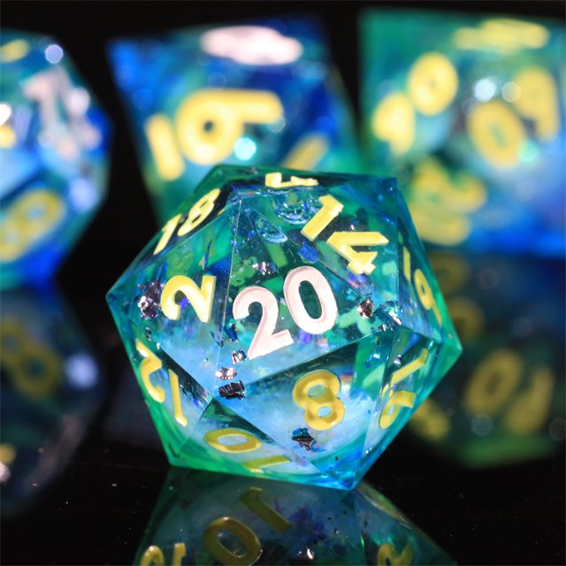 MINI PLANET Custom Handmade Sharp Edges Resin Liquid Core Dragon and Dungeon DND Dice Set Polyhedral Board Game RPG Dice