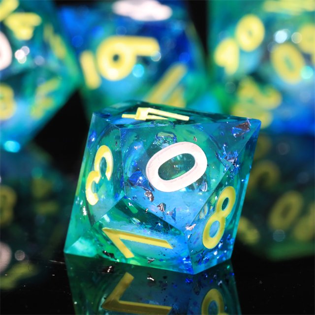 MINI PLANET Custom Handmade Sharp Edges Resin Liquid Core Dragon and Dungeon DND Dice Set Polyhedral Board Game RPG Dice