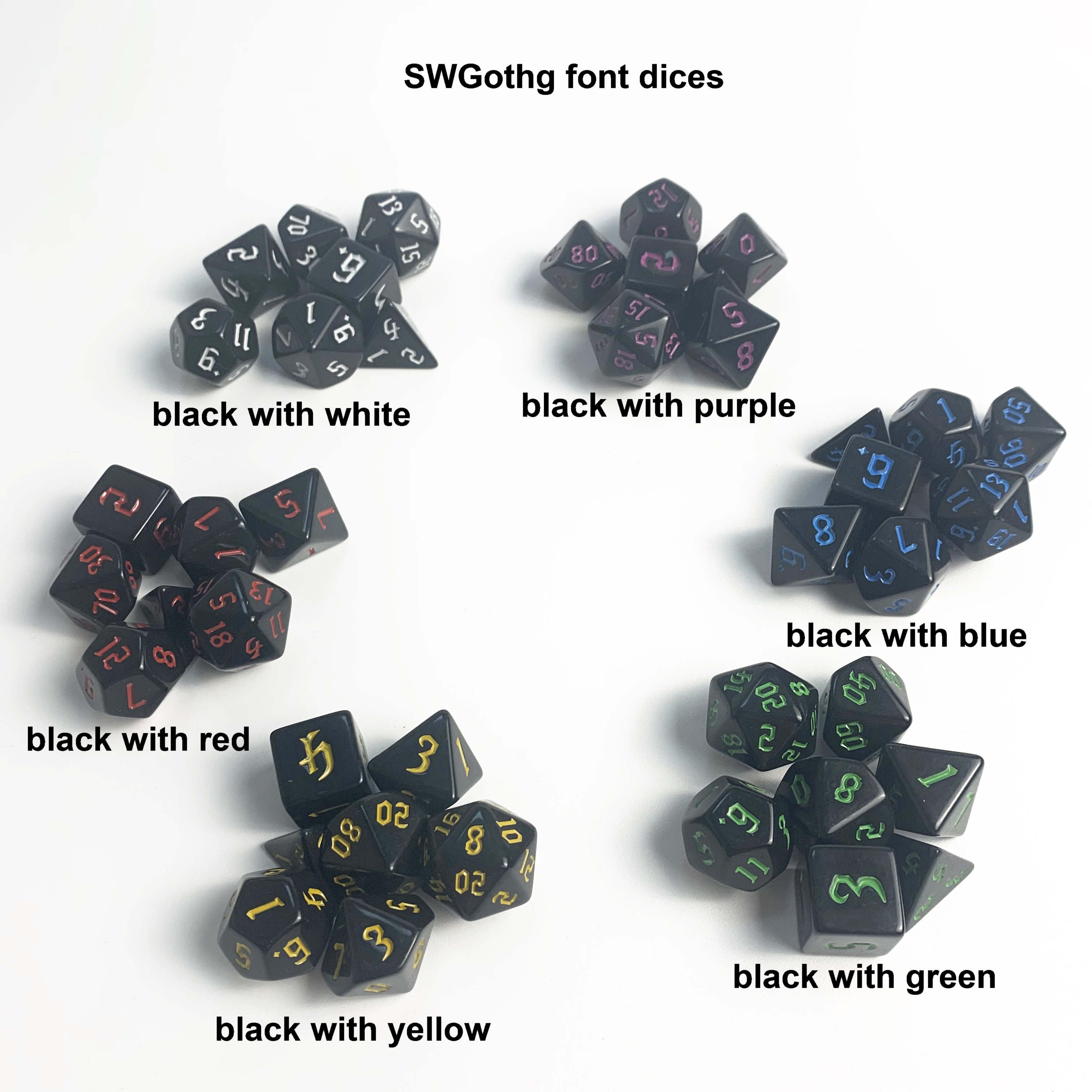 new font black dices DND polyhedral TRPG colored multi colors custom 7PCS per set plastic dices set