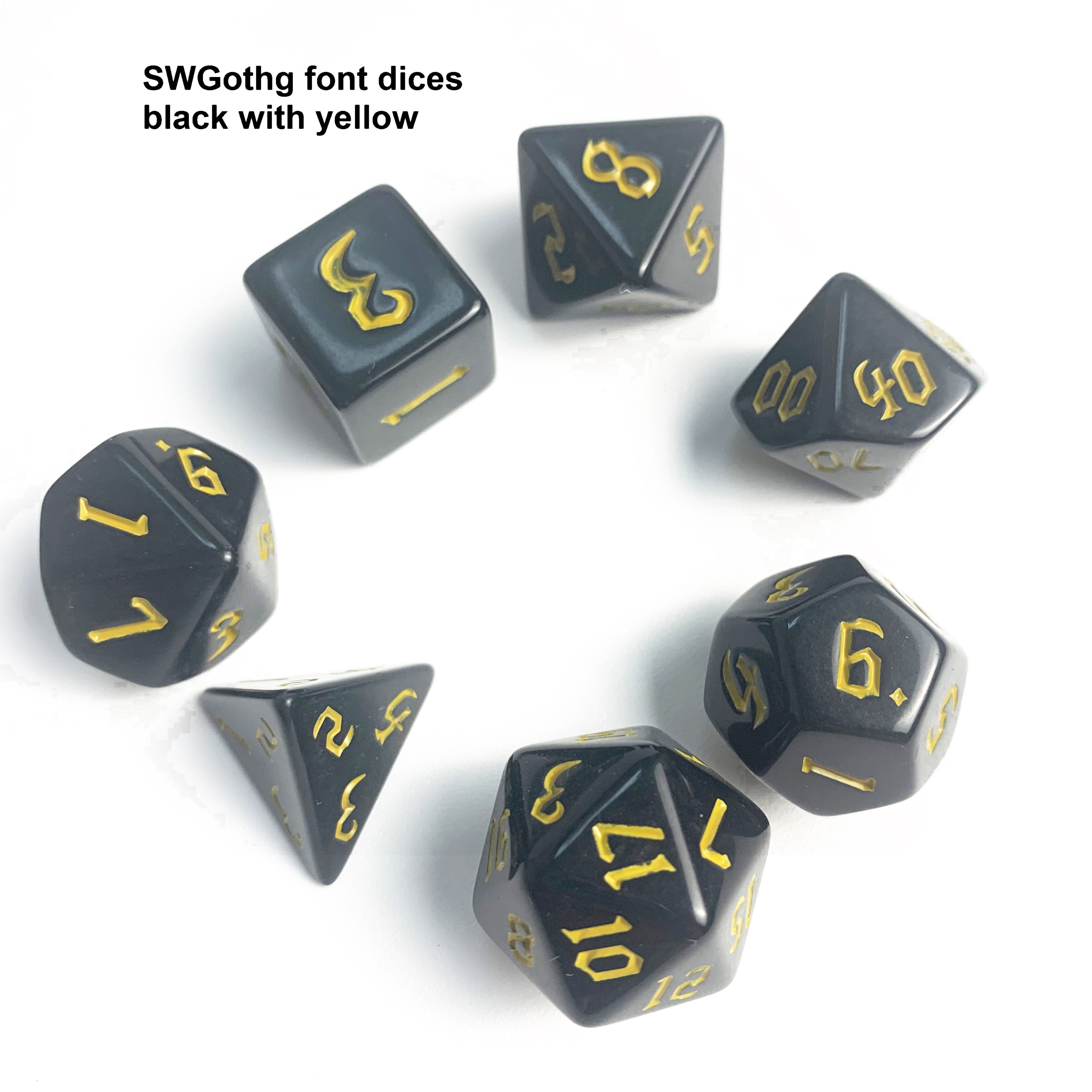 new font black dices DND polyhedral TRPG colored multi colors custom 7PCS per set plastic dices set