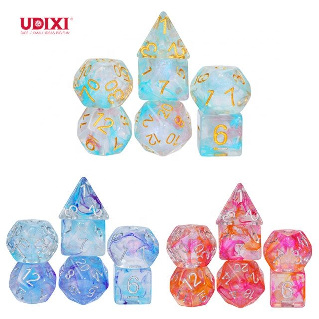 Udixi Custom Swirl Glitter Resin Dice Dungeons and Dragons DND role-playing game RPG board game Dice Set