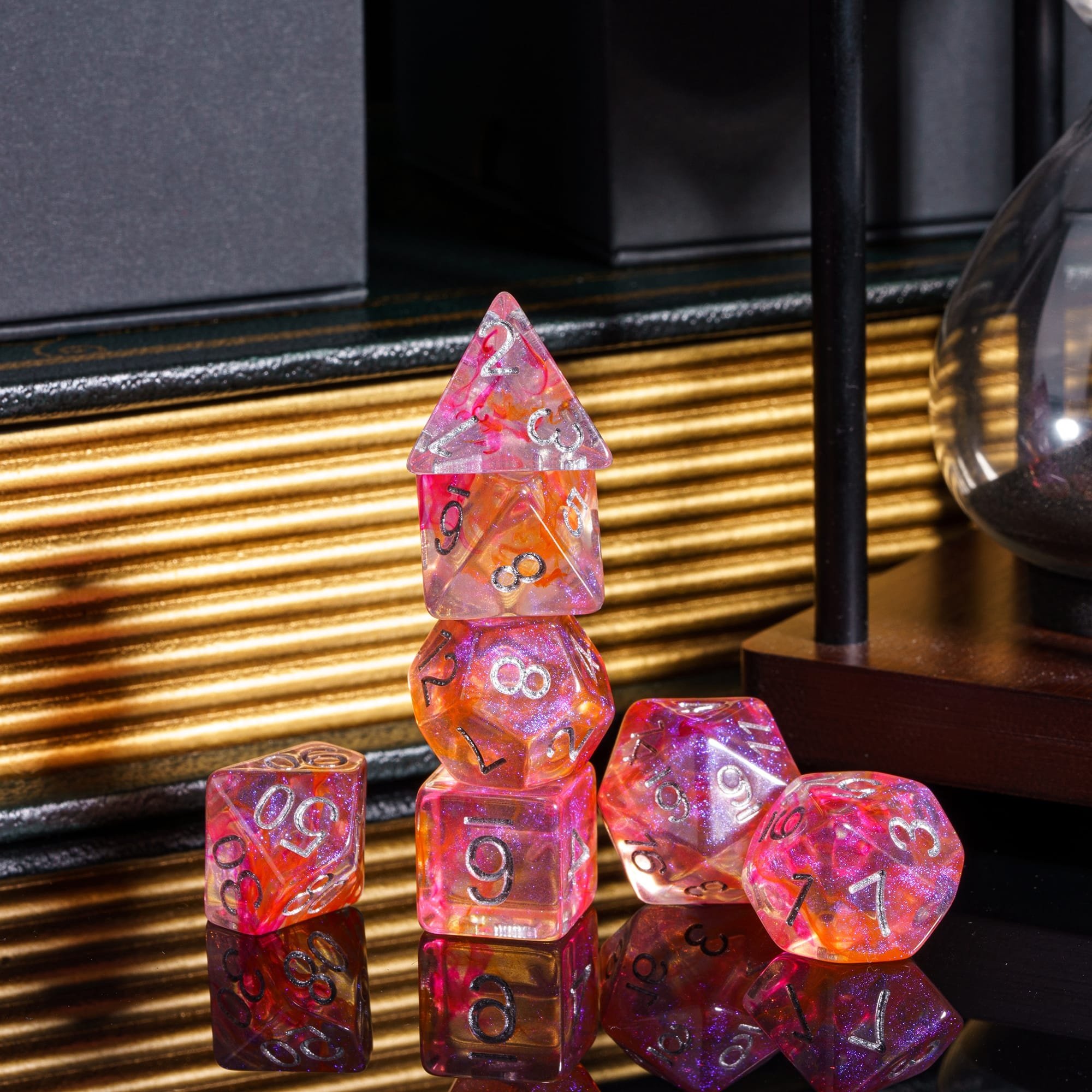 Udixi Custom Swirl Glitter Resin Dice Dungeons and Dragons DND role-playing game RPG board game Dice Set