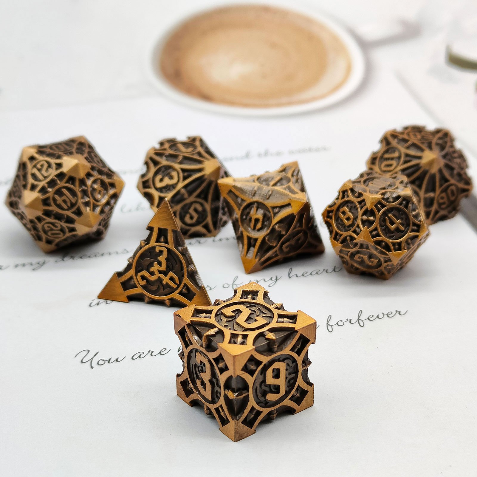 Wholesale custom multi -facial logo rune dragon and underground city desktop game dice D6 D12 D20 Sharpened DND metal dice set