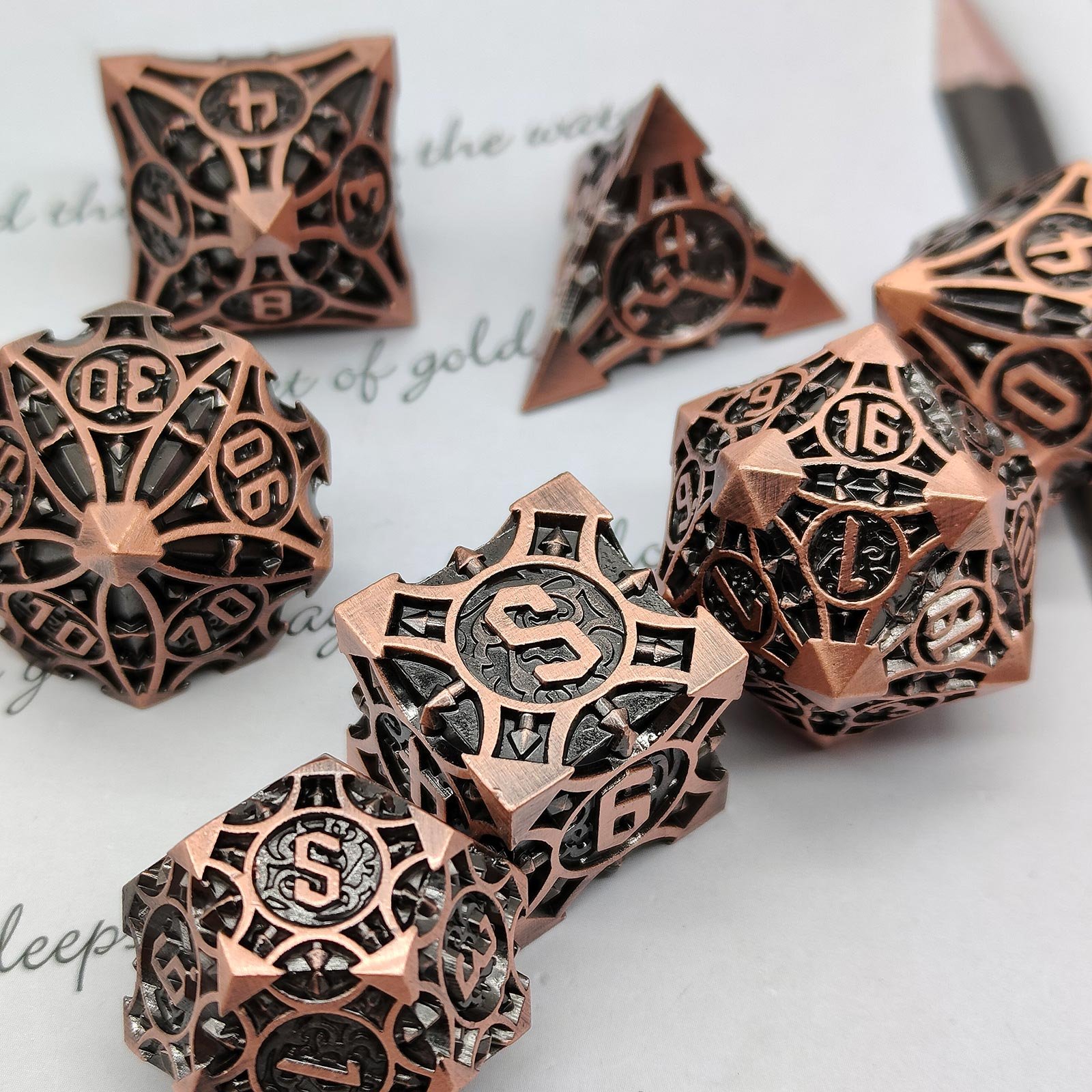 Wholesale custom multi -facial logo rune dragon and underground city desktop game dice D6 D12 D20 Sharpened DND metal dice set