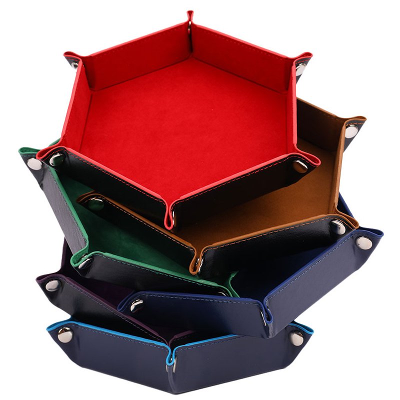 Laserable Leather Board Game Accessories Snap Foldable RPG Dice Rolling Customize DnD Dice Tray