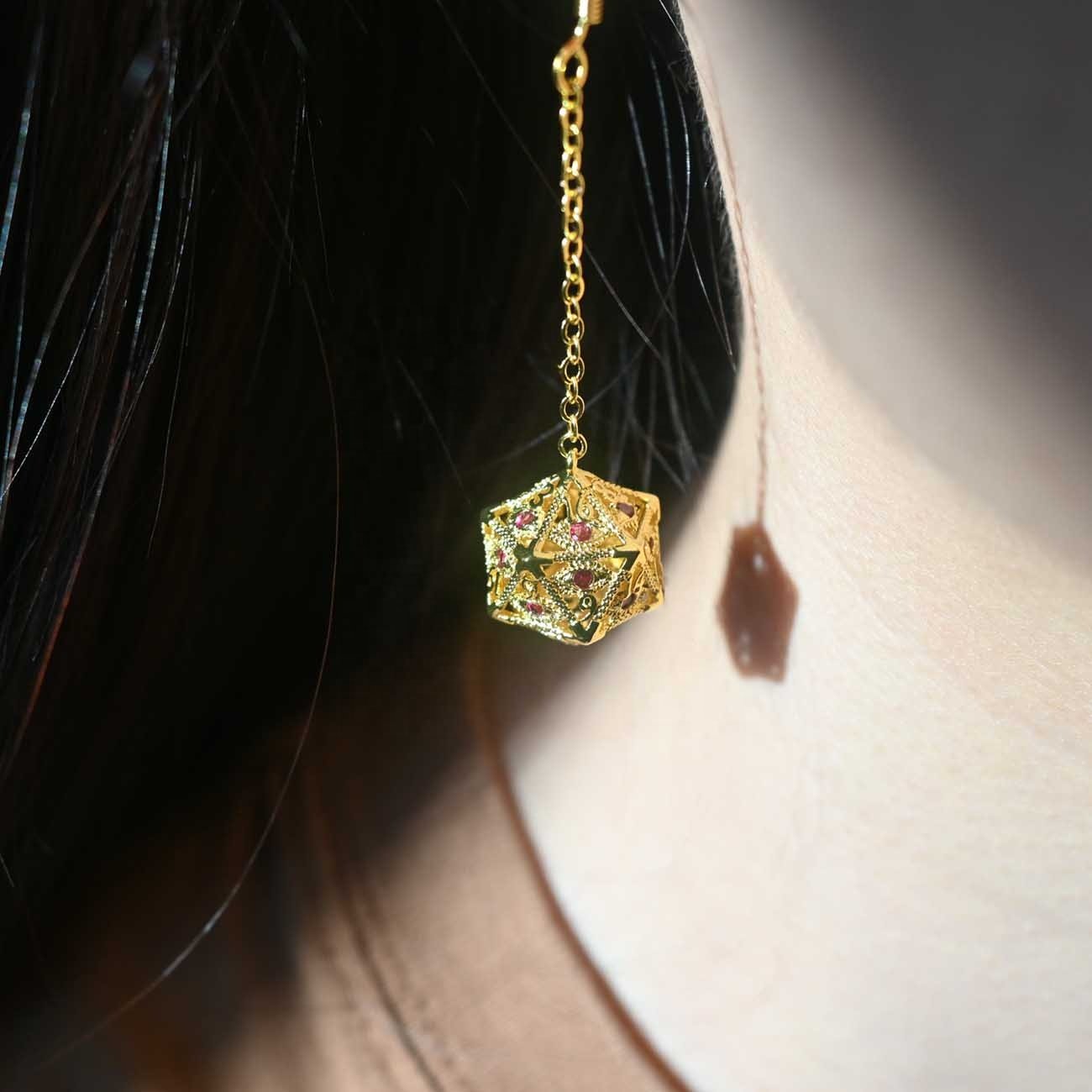 Charming Gemstone Eyes D20 Earring Pendant Small Mini Cute DND RPG Metal Dice Earrings for Girls Women