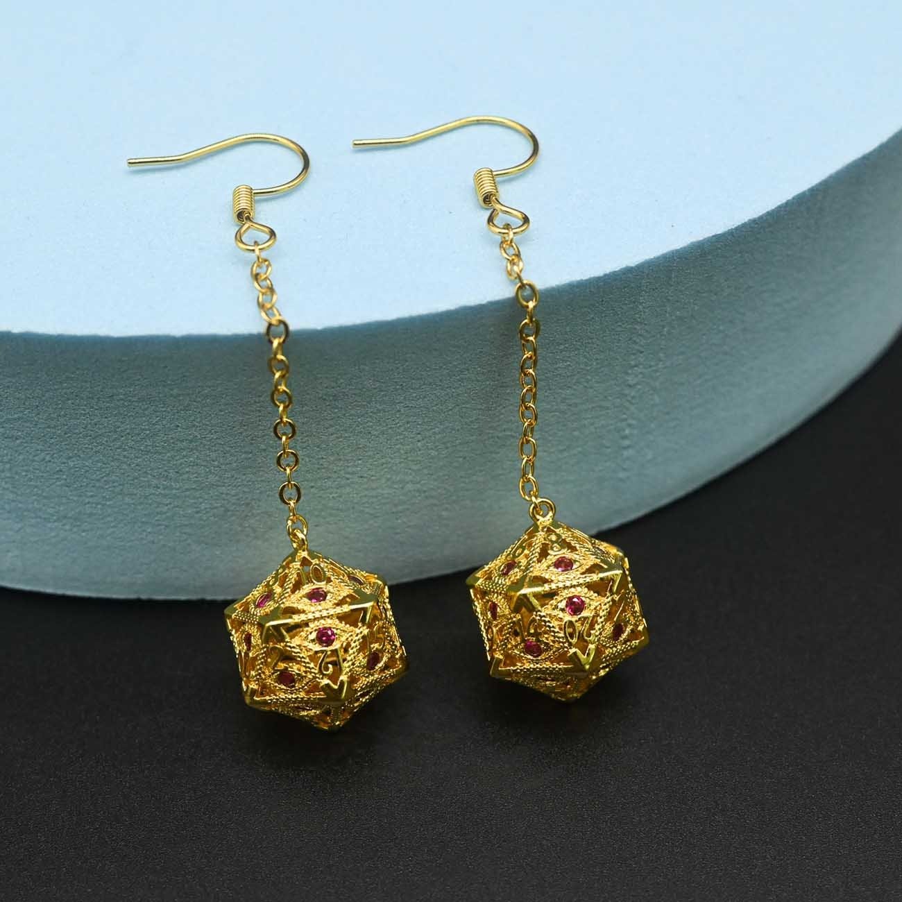 Charming Gemstone Eyes D20 Earring Pendant Small Mini Cute DND RPG Metal Dice Earrings for Girls Women