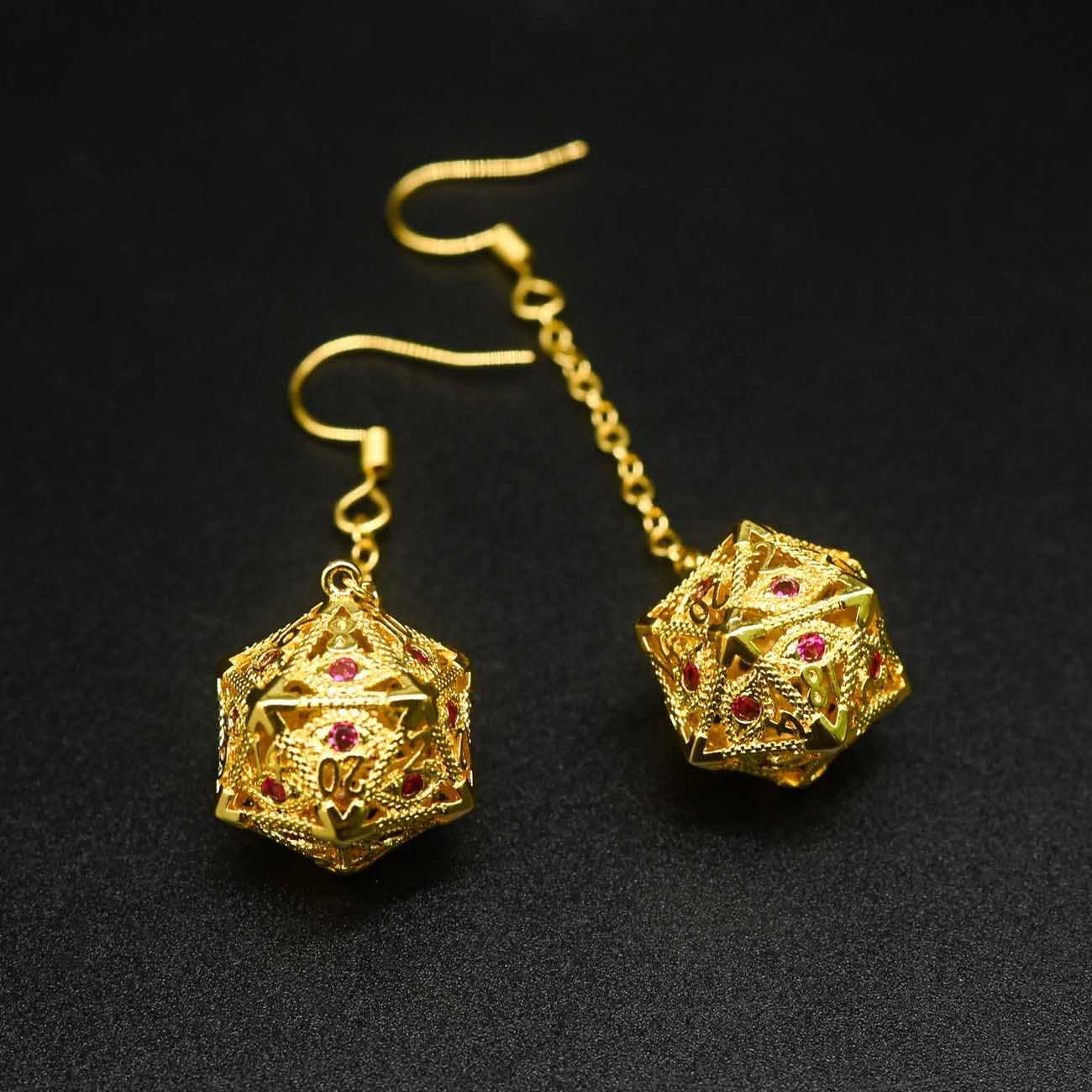 Charming Gemstone Eyes D20 Earring Pendant Small Mini Cute DND RPG Metal Dice Earrings for Girls Women