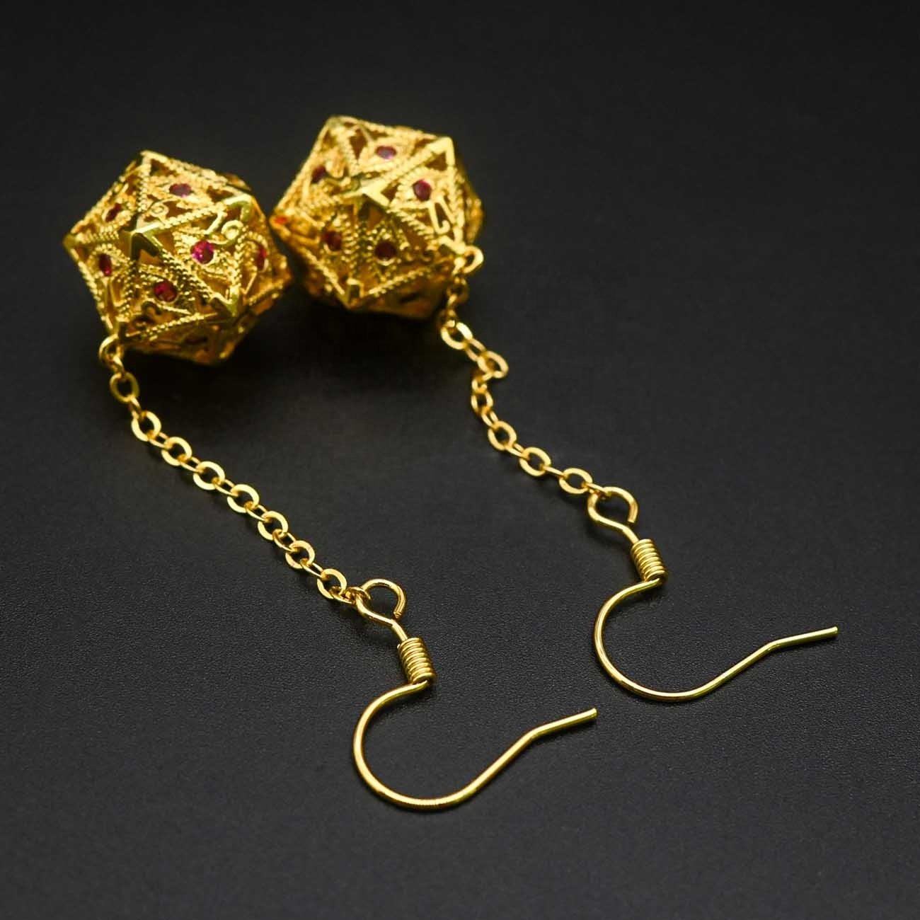 Charming Gemstone Eyes D20 Earring Pendant Small Mini Cute DND RPG Metal Dice Earrings for Girls Women