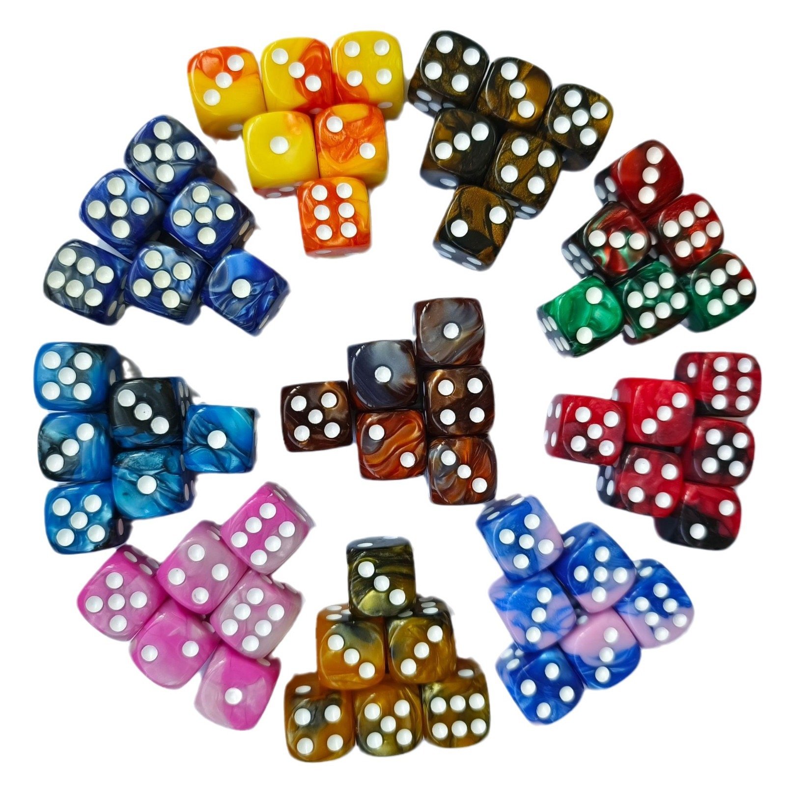 Factory Directly Sale 16mm Standard Size D6 Casino Dice Dot Dice Multicolor Pips Dice for Board Game Pack of 10