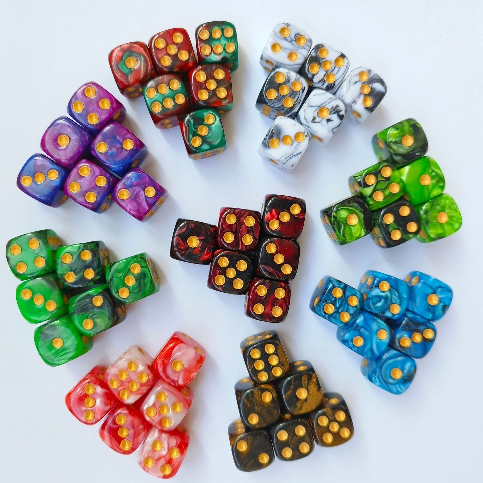 Factory Directly Sale 16mm Standard Size D6 Casino Dice Dot Dice Multicolor Pips Dice for Board Game Pack of 10