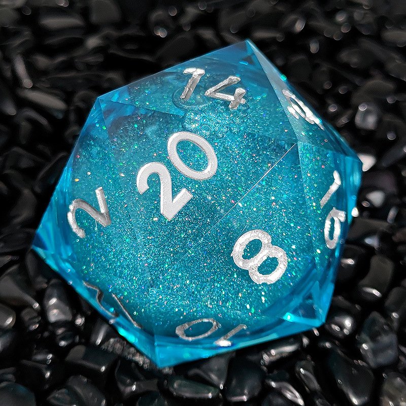 Super Large 55mm Liquid Core Glitter 20 Sided Dice Polyhedral Sharp Edge Single D20 Dice for DND Gamer