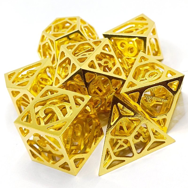 Hot Sale Golden Plating Hollow Out Metal Dice Dungeons And Dragons Game Copper Dice Set