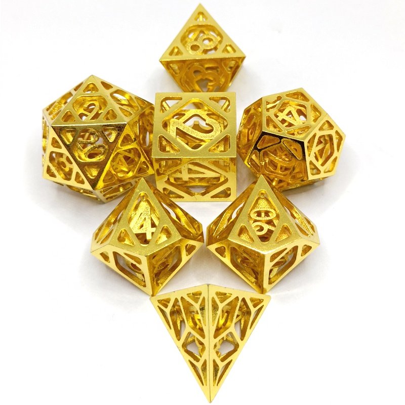 Hot Sale Golden Plating Hollow Out Metal Dice Dungeons And Dragons Game Copper Dice Set
