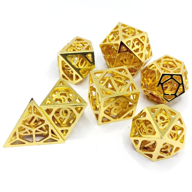 Hot Sale Golden Plating Hollow Out Metal Dice Dungeons And Dragons Game Copper Dice Set