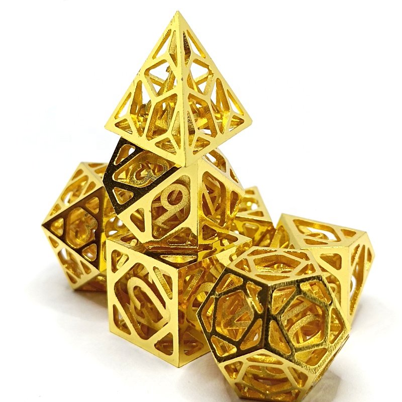 Hot Sale Golden Plating Hollow Out Metal Dice Dungeons And Dragons Game Copper Dice Set