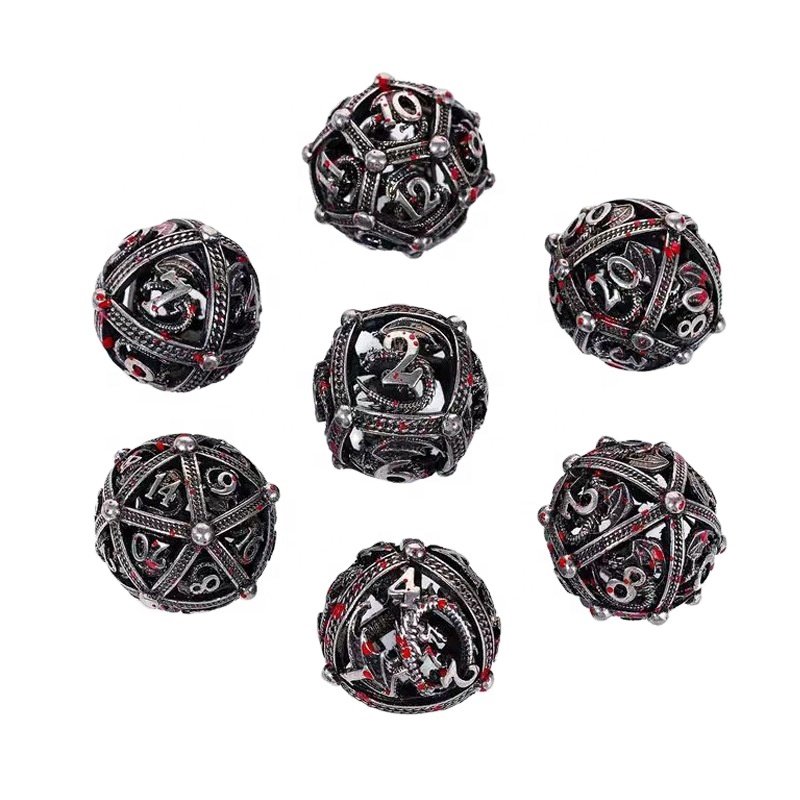 High Grade Electroplating Round Dragon Hollow Role Playing Metal Dice for Board Game