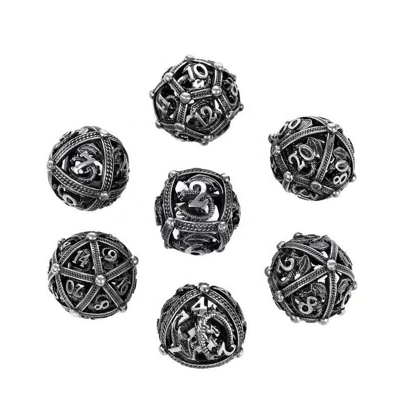 High Grade Electroplating Round Dragon Hollow Role Playing Metal Dice for Board Game
