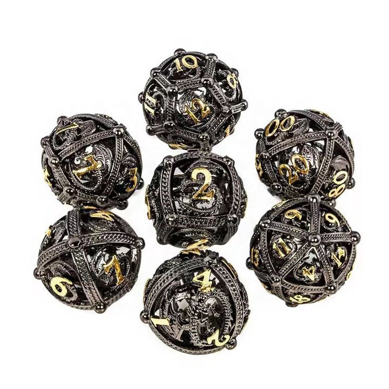 High Grade Electroplating Round Dragon Hollow Role Playing Metal Dice for Board Game