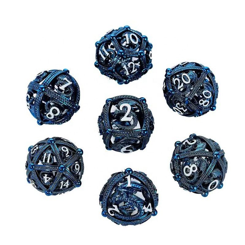 High Grade Electroplating Round Dragon Hollow Role Playing Metal Dice for Board Game