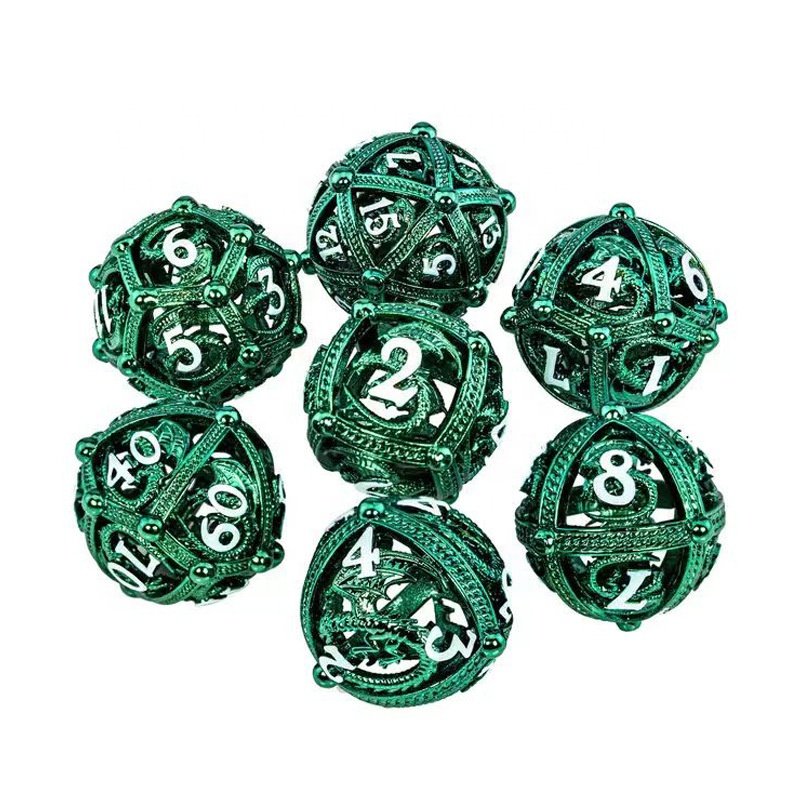 High Grade Electroplating Round Dragon Hollow Role Playing Metal Dice for Board Game