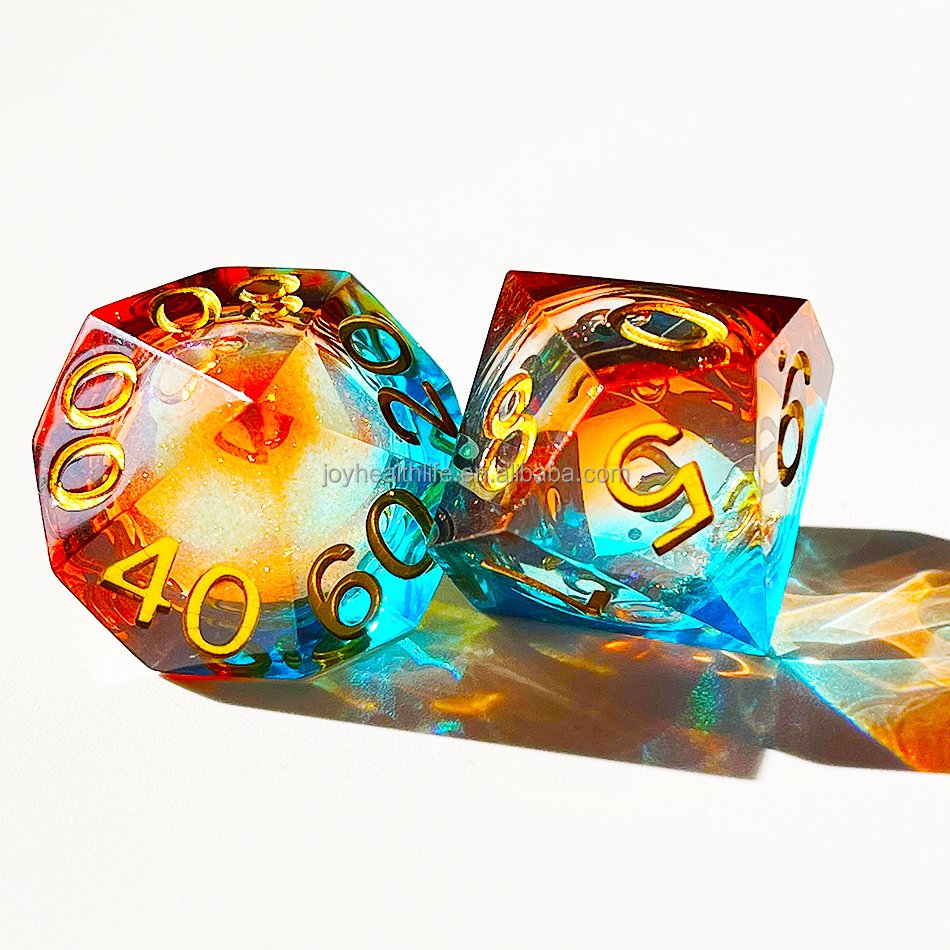 Desk Polyhedral Custom Dice DnD Handmade Sharp Edge Liquid Core Dice 7Set for rpg