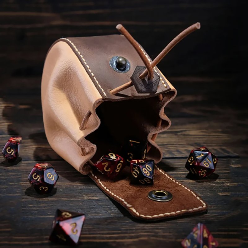 Foldable Dice Bag Genuine Leather DnD Dice Storage Pouch Drawstring Dice Holder Taletop Gaming Accessories