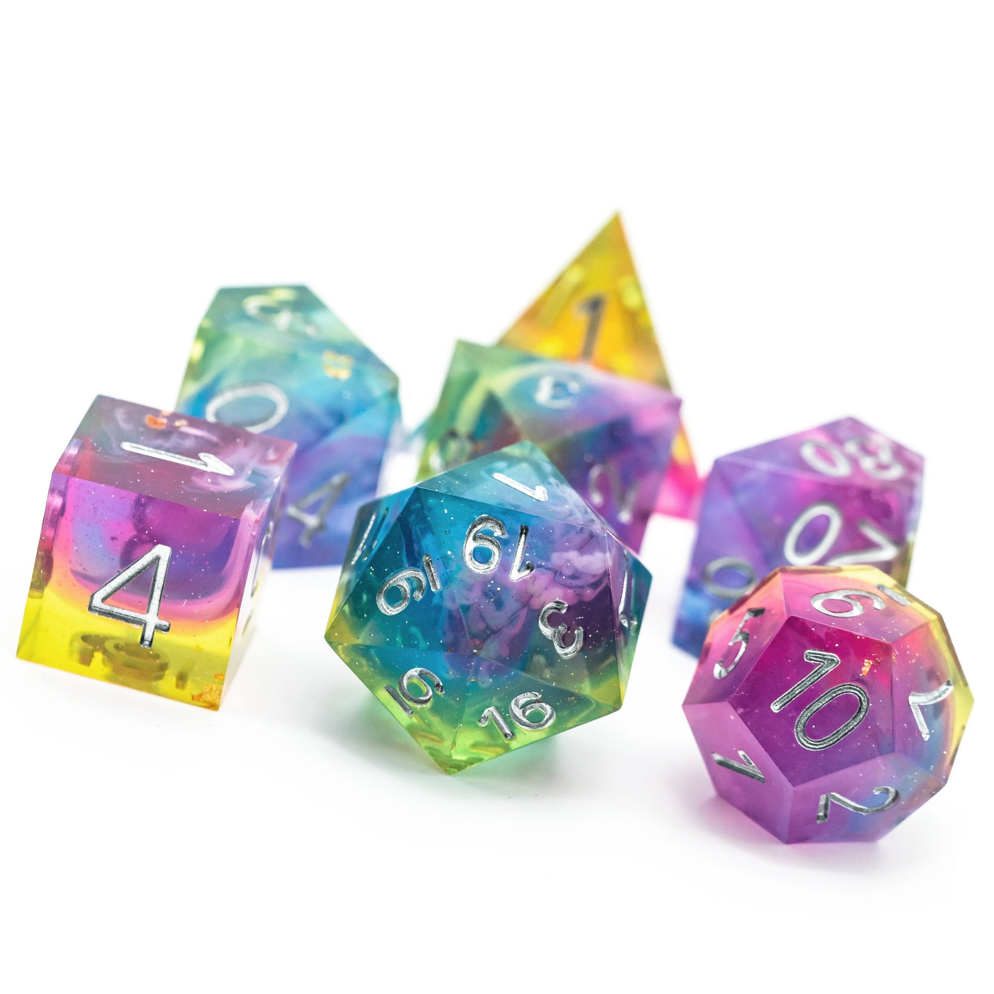 Udixi Resin Sharp edge Dice Polyhedral dungeons and dragons RPG Color Mixing Glitter Dice Set