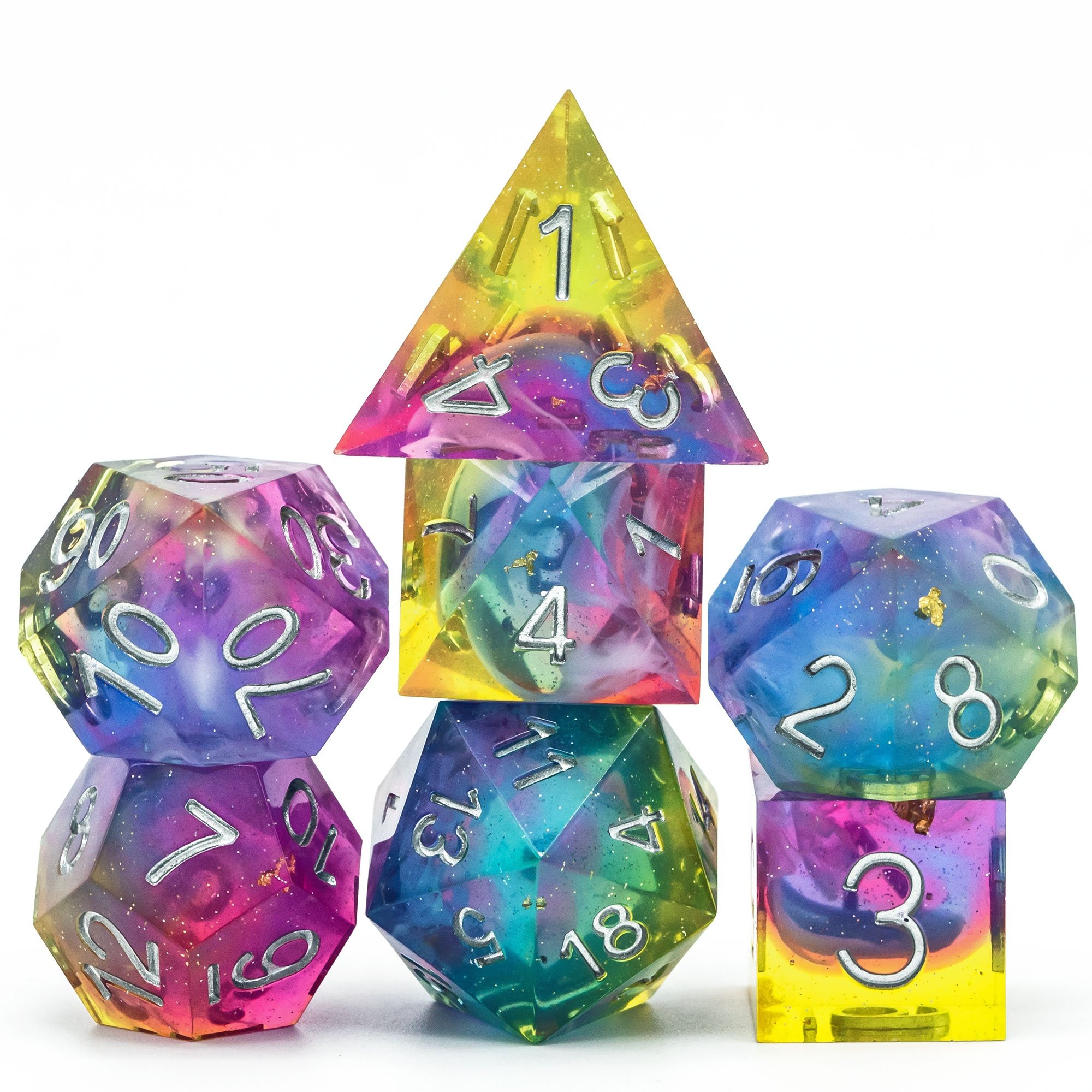 Udixi Resin Sharp edge Dice Polyhedral dungeons and dragons RPG Color Mixing Glitter Dice Set