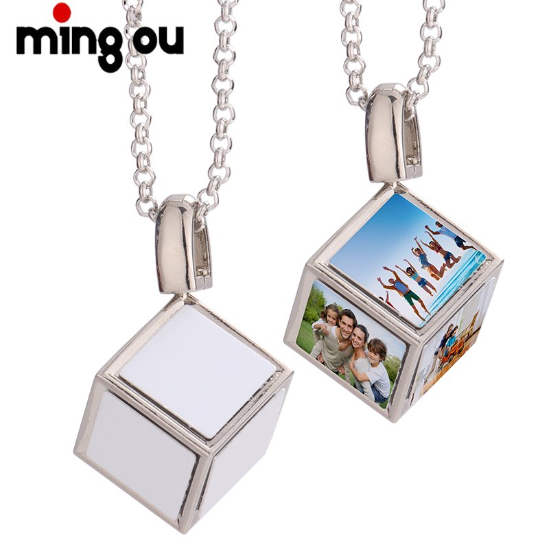 3D Cube Photo Frame Necklace 6 inserts Sublimation Dice Memory Photo Pendant Necklace
