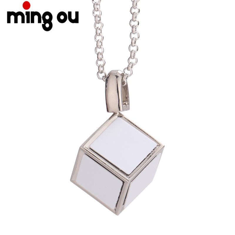 3D Cube Photo Frame Necklace 6 inserts Sublimation Dice Memory Photo Pendant Necklace
