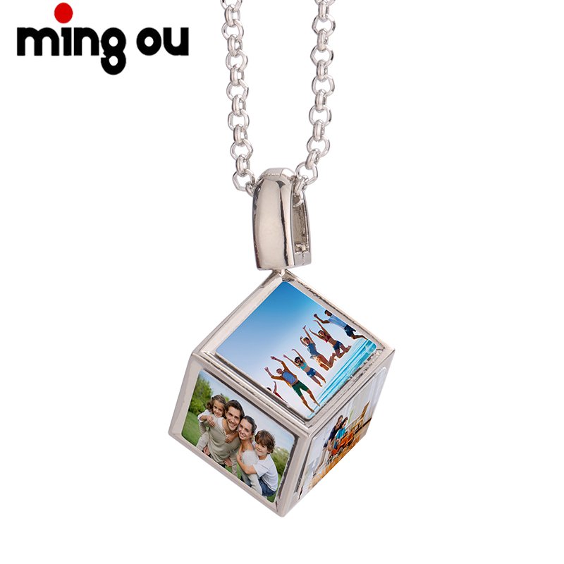 3D Cube Photo Frame Necklace 6 inserts Sublimation Dice Memory Photo Pendant Necklace