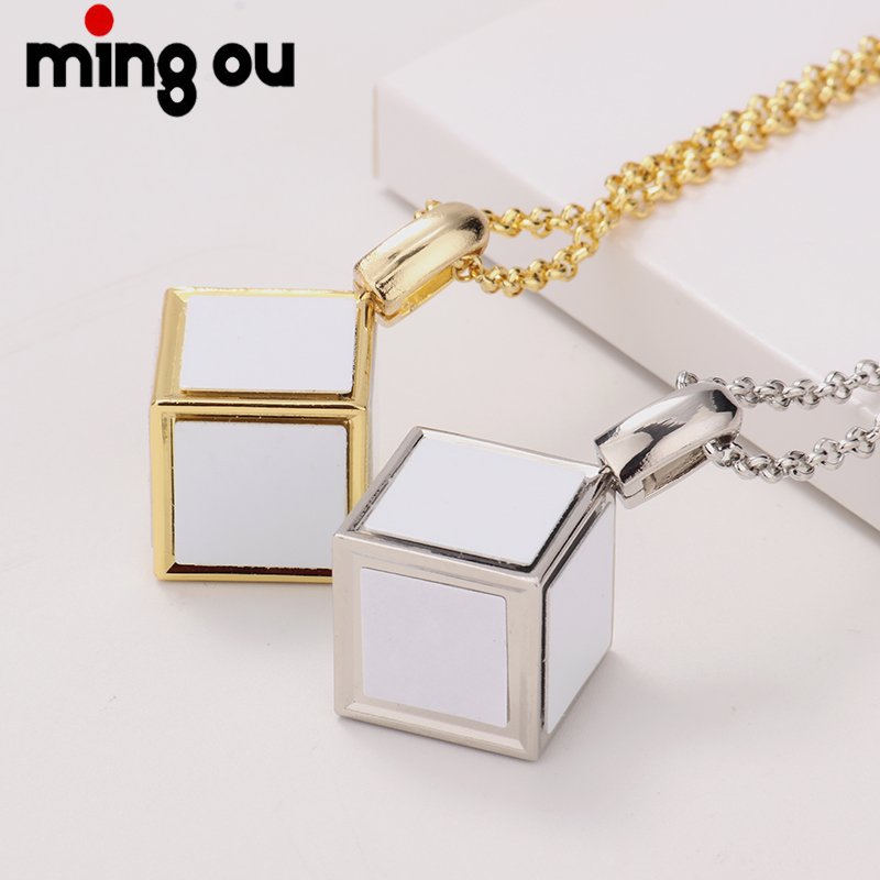 3D Cube Photo Frame Necklace 6 inserts Sublimation Dice Memory Photo Pendant Necklace