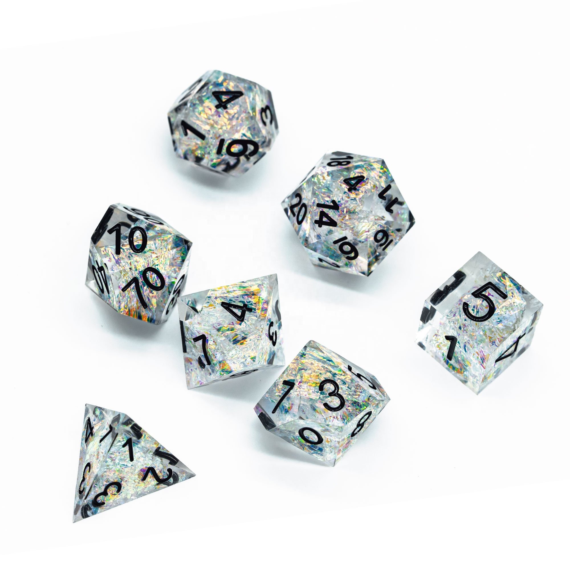 Udixi Resin Sharp Edge dice custom logo Dungeons and Dragons RPG Dice Set White
