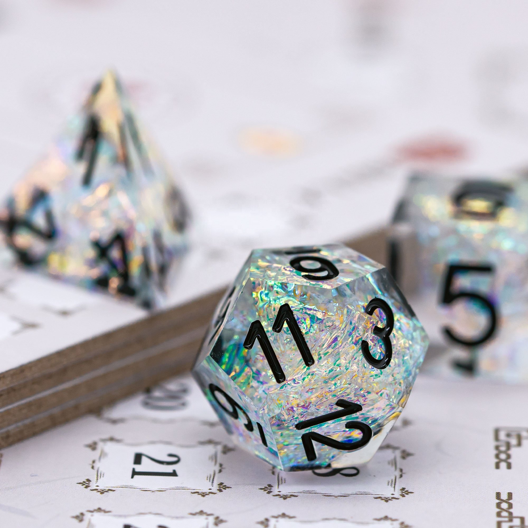 Udixi Resin Sharp Edge dice custom logo Dungeons and Dragons RPG Dice Set White
