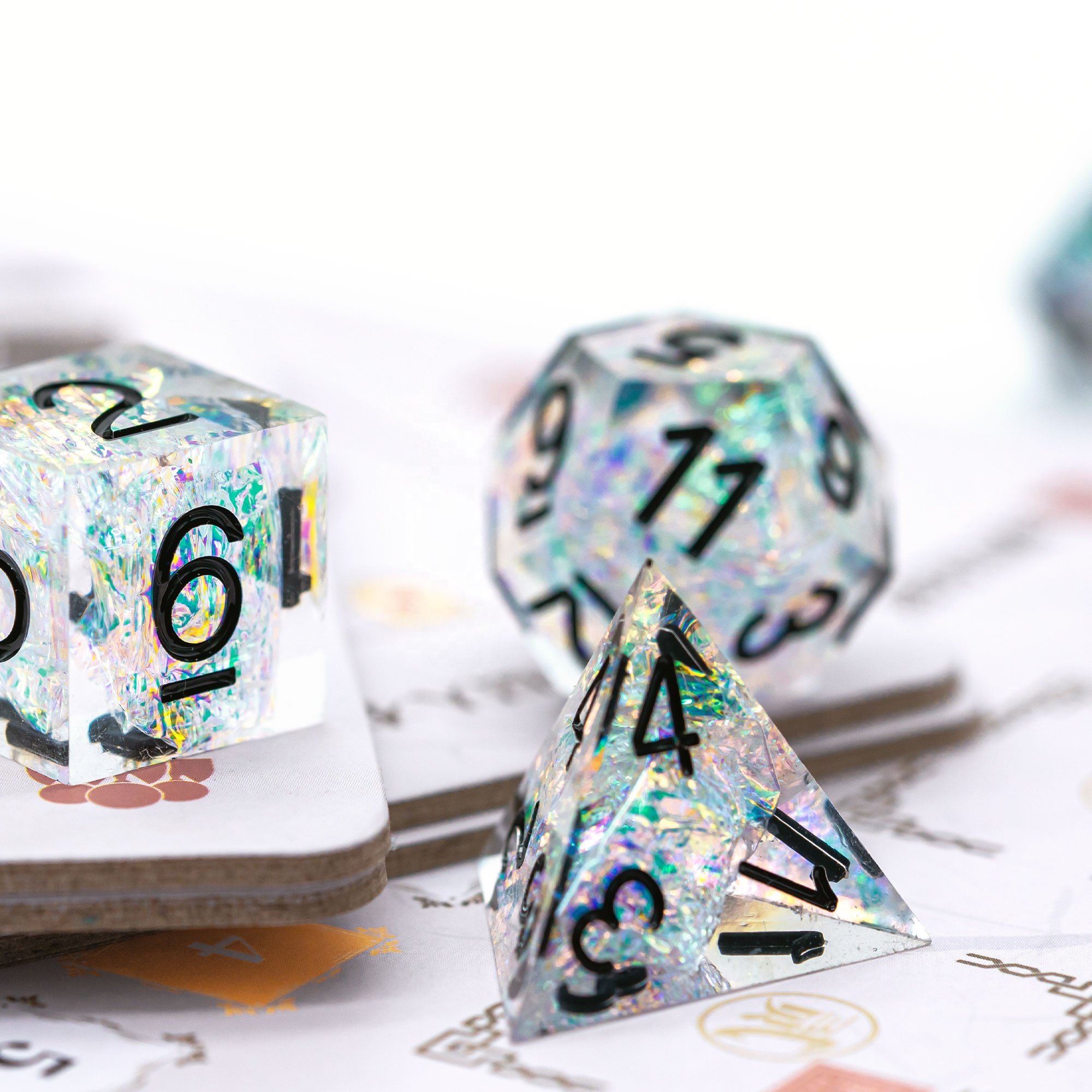 Udixi Resin Sharp Edge dice custom logo Dungeons and Dragons RPG Dice Set White