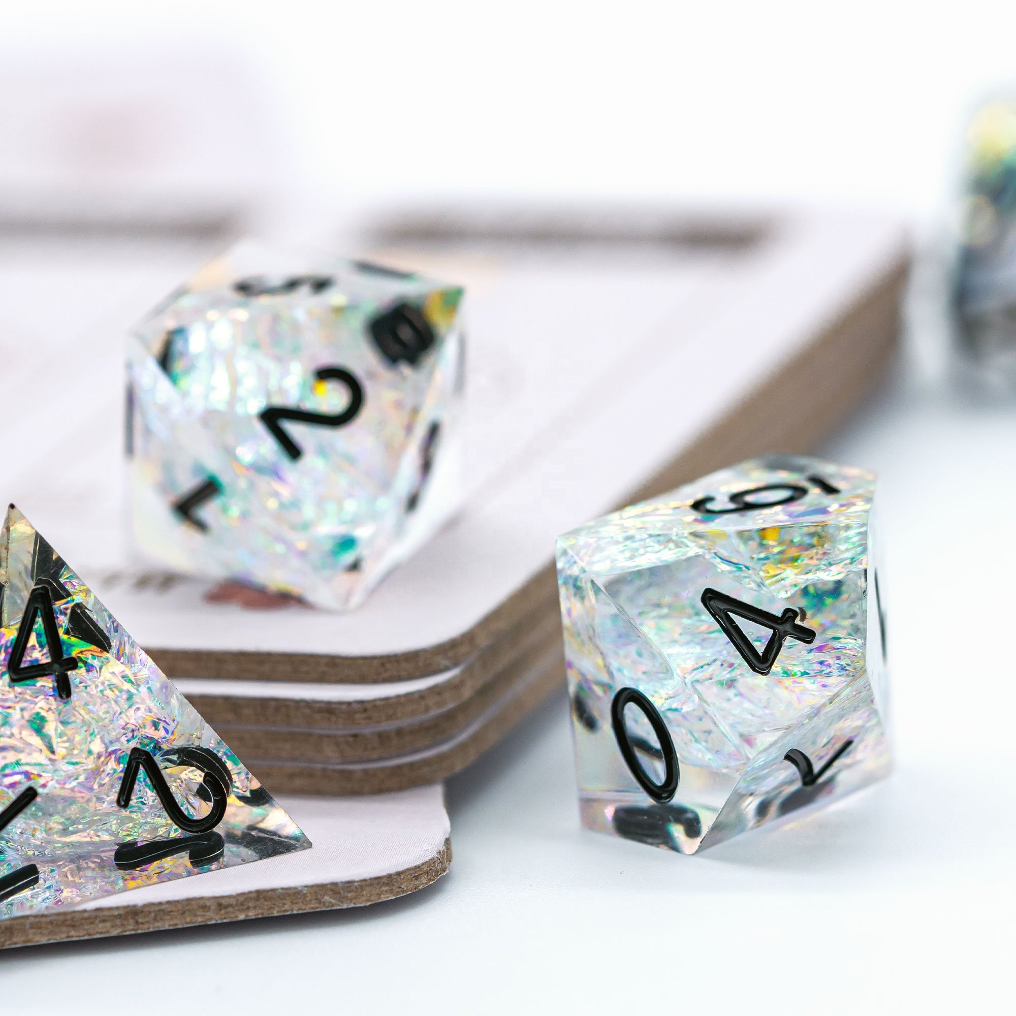 Udixi Resin Sharp Edge dice custom logo Dungeons and Dragons RPG Dice Set White