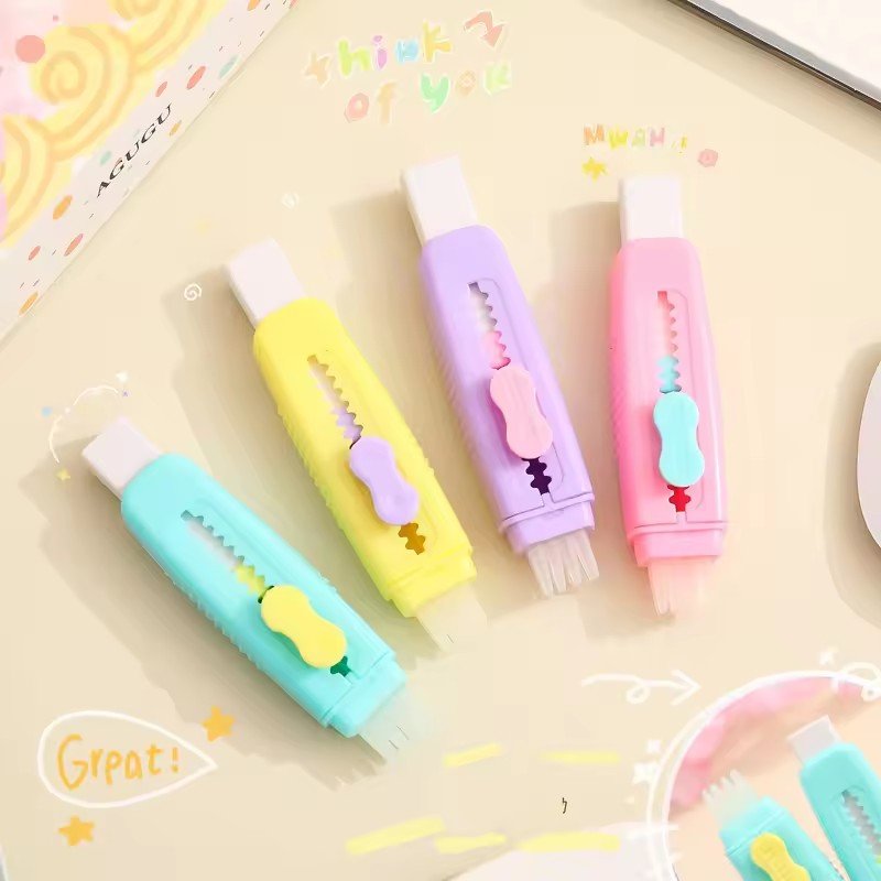 childrens' pencil erasers creative retractable brush eraser students school with high appearance level push and pull eraser