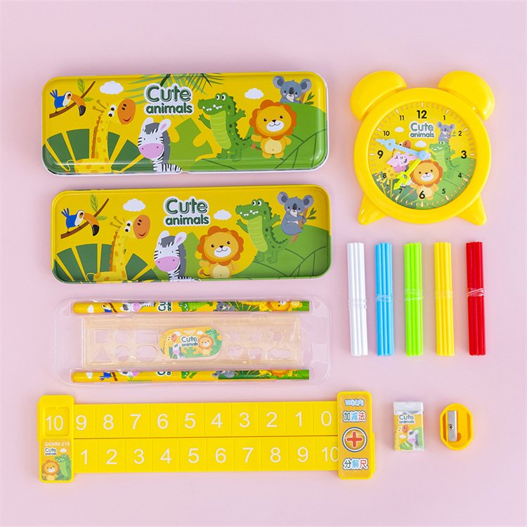 Kids stationery set gift for International Children's Day alarm clock pencil case eraser ruler pencil sharpener stationery goods