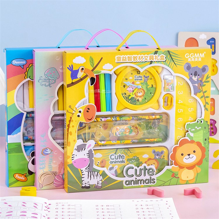 Kids stationery set gift for International Children's Day alarm clock pencil case eraser ruler pencil sharpener stationery goods