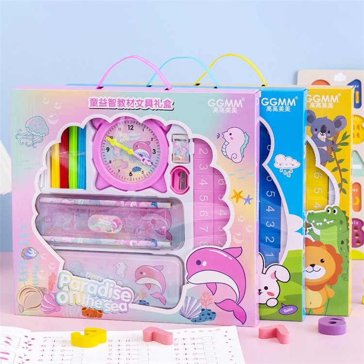 Kids stationery set gift for International Children's Day alarm clock pencil case eraser ruler pencil sharpener stationery goods