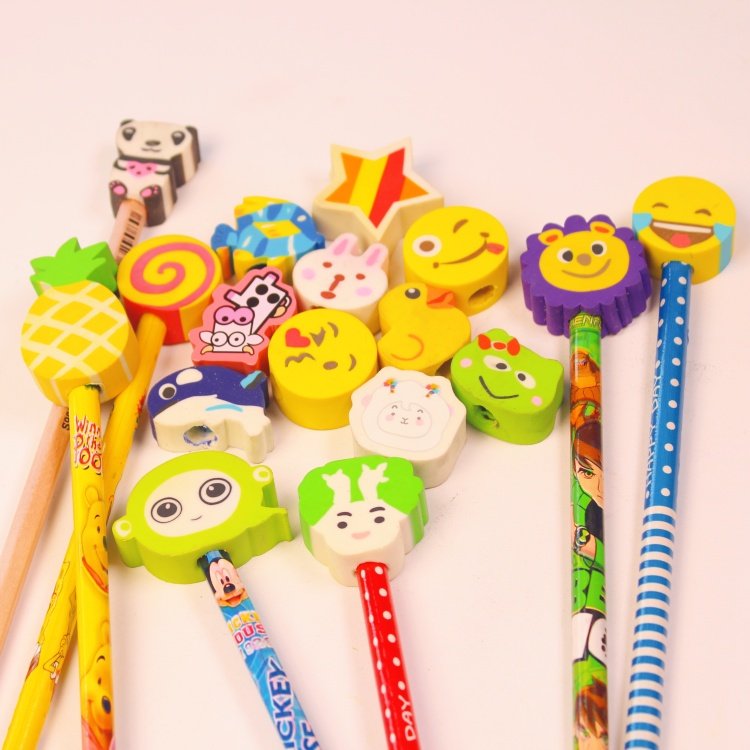 Cheap kawaii eraser Cartoon Head Erasers Topper Pencils Custom Children Promotional pencil topper Eraser