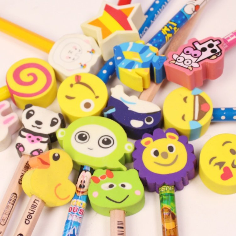 Cheap kawaii eraser Cartoon Head Erasers Topper Pencils Custom Children Promotional pencil topper Eraser
