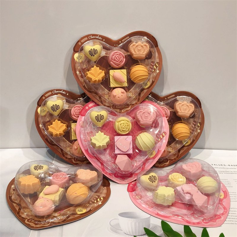 3d erasers for kids Love Simulated chocolate children's pencil eraser stationery set