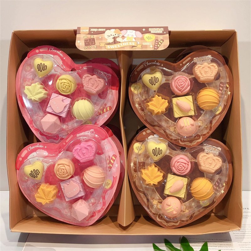 3d erasers for kids Love Simulated chocolate children's pencil eraser stationery set