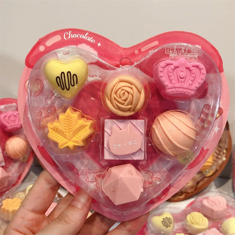 3d erasers for kids Love Simulated chocolate children's pencil eraser stationery set