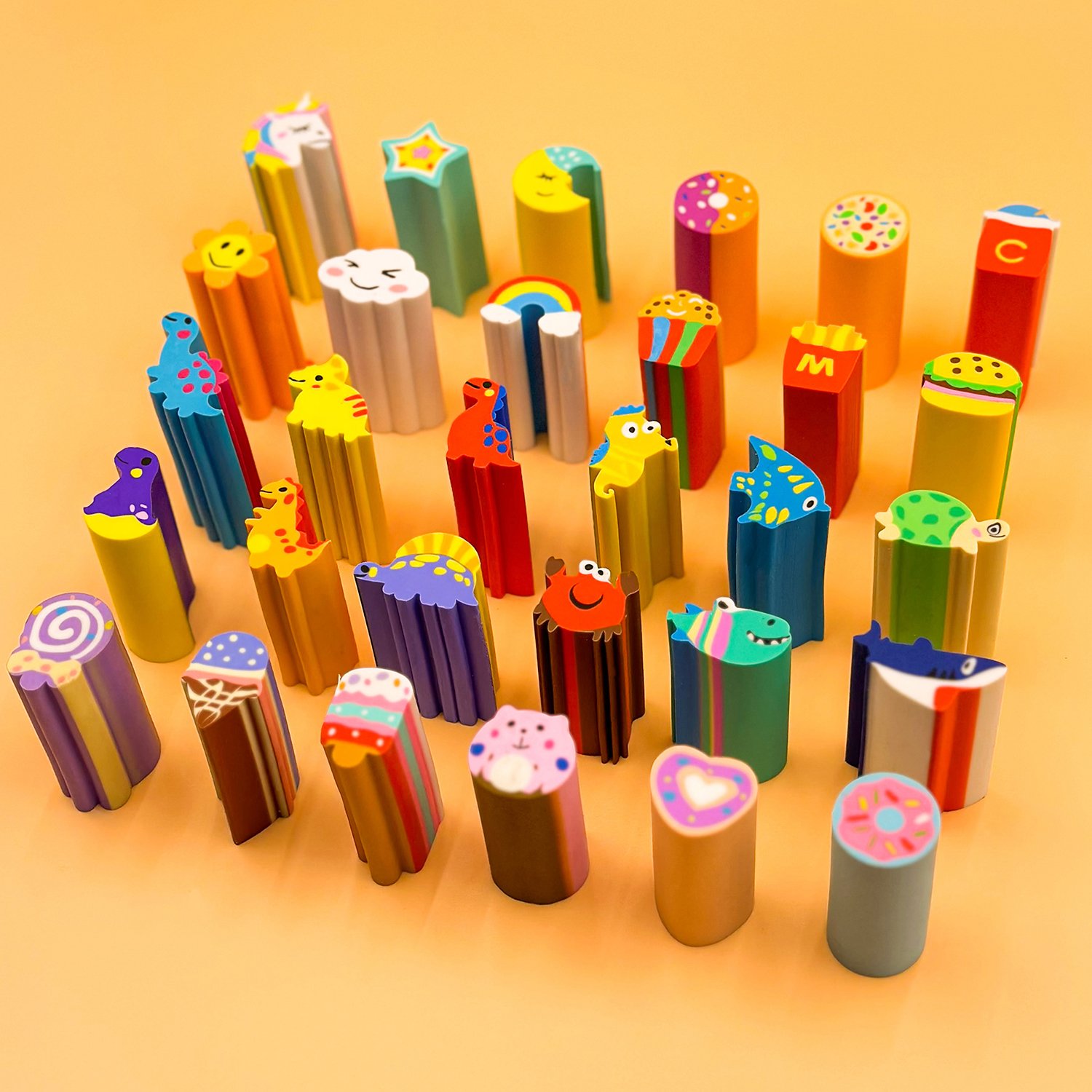 rainbow shape eraser for children Cute animal vegetables eraser 3D erasers for kids